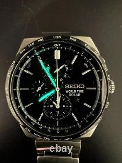 Seiko World Time Solar Men's Chronograph Alarm Black 41mm Quartz Watch V195-0AE0