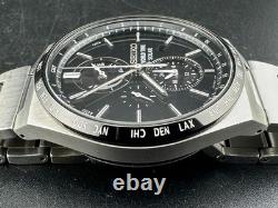 Seiko World Time Solar Men's Chronograph Alarm Black 41mm Quartz Watch V195-0AE0