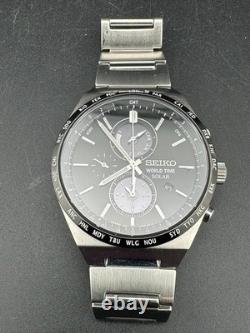 Seiko World Time Solar Men's Chronograph Alarm Black 41mm Quartz Watch V195-0AE0