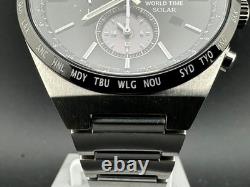 Seiko World Time Solar Men's Chronograph Alarm Black 41mm Quartz Watch V195-0AE0