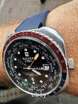 Sicura Globetrotter Vintage Worldtime GMT Watch Good Original Condition