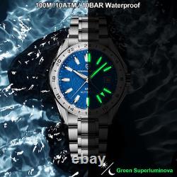 Sky Blue GMT Automatic Watch 100M Waterproof Stainless Steel for All