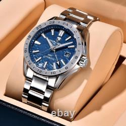 Sky Blue GMT Automatic Watch 100M Waterproof Stainless Steel for All