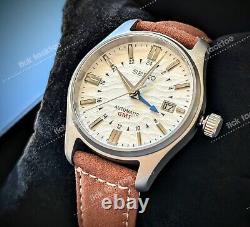 Solid TITANIUM 40mm Automatic White Field GMT Mod Watch Military Pilot SAPPHIRE