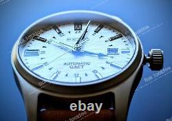 Solid TITANIUM 40mm Automatic White Field GMT Mod Watch Military Pilot SAPPHIRE