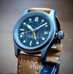 Solid TITANIUM GMT Field Watch 36mm Dark Blue Automatic Mod SAPPHIRE 100M Great