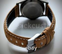 Solid TITANIUM GMT Field Watch 36mm Dark Blue Automatic Mod SAPPHIRE 100M Great