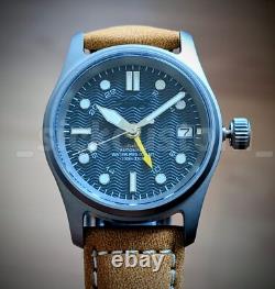 Solid TITANIUM GMT Field Watch 36mm Dark Blue Automatic Mod SAPPHIRE 100M Great