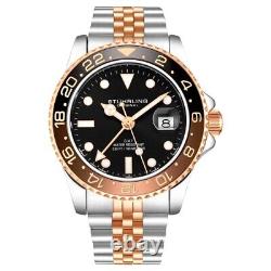 Stuhrling 3968 4 Aquadiver Quartz GMT Date Stainless Steel Mens Watch