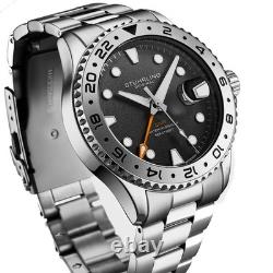 Stuhrling 4077 1 Equinox GMT Quartz Classic Date Stainless Steel Mens Watch