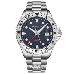 Stuhrling 4077 3 Equinox GMT Quartz Date Stainless Steel Blue Dial Mens Watch