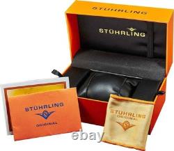 Stuhrling 4077 3 Equinox GMT Quartz Date Stainless Steel Blue Dial Mens Watch
