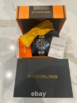 Stuhrling GMT 42mm Diver Batman Edition. Jubilee Bracelet. New with B&P