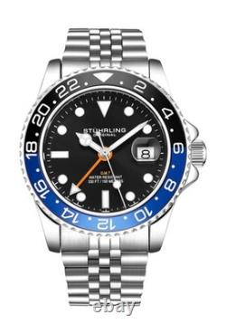 Stuhrling Original Men's Stainless Steel Jubilee Bracelet GMT Watch Quartz, D