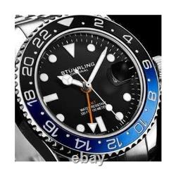 Stuhrling Original Men's Stainless Steel Jubilee Bracelet GMT Watch Quartz, D