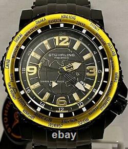 Stuhrling Prestige Marine GMT 50mm Black/Goldtn LE#128/200 Swiss Qtz Mens Watch