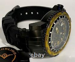 Stuhrling Prestige Marine GMT 50mm Black/Goldtn LE#128/200 Swiss Qtz Mens Watch