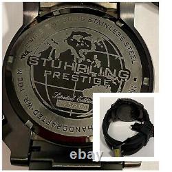 Stuhrling Prestige Marine GMT 50mm Black/Goldtn LE#128/200 Swiss Qtz Mens Watch