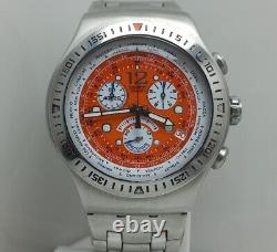 Swatch Irony Swiss GMT World Time Chronograph Panda Face Orange Dial Spots Watch
