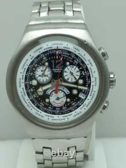 Swatch Swiss GMT World Time Tachymeter Chronograph Irony Panda Face Watch