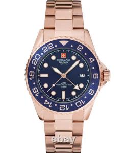 Swiss Alpine Military Rose Gold Blue Dial GMT Men's Watch Swiss Made 7052.1165