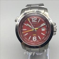 Swiss Legend GMT Traveler Men Watch 45mm Red Dial EXTRA LINKS New Battery 6.75