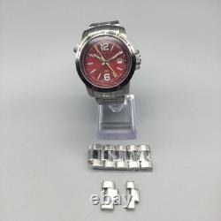 Swiss Legend GMT Traveler Men Watch 45mm Red Dial EXTRA LINKS New Battery 6.75