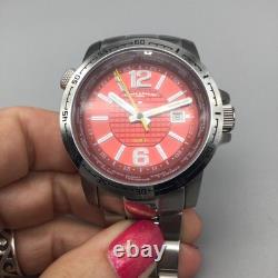 Swiss Legend GMT Traveler Men Watch 45mm Red Dial EXTRA LINKS New Battery 6.75