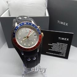 Timex GMT Silver Dial with Blue-Red Bezel Quartz Mens Mod. Watch TW2U99100