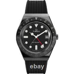 Timex Men's Watch Q GMT Quartz Black Dial Synthetic Rubber Strap Date TW2V38200