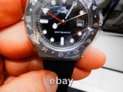 Timex Men's Watch Q GMT TW2V38200 Quartz Black Dial Synthetic Rubber Strap NEW