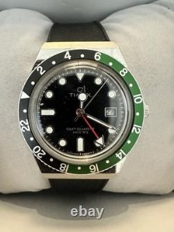 Timex Q GMT Watch Black Dial Green/Black Bezel Running With Box