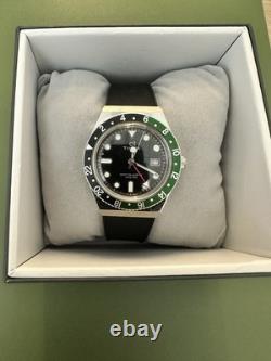 Timex Q GMT Watch Black Dial Green/Black Bezel Running With Box