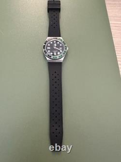 Timex Q GMT Watch Black Dial Green/Black Bezel Running With Box