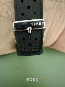 Timex Q GMT Watch Black Dial Green/Black Bezel Running With Box