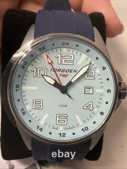 Torgoen T48 GMT ICE BLUE ION PLATED 44mm, Navy Silicone Strap NEW