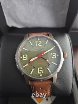 Torgoen T57 GMT, Olive Green Dial, Brown Leather Strap, Dark Bronze Case