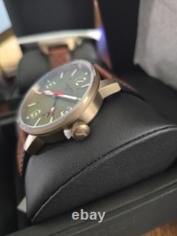 Torgoen T57 GMT, Olive Green Dial, Brown Leather Strap, Dark Bronze Case