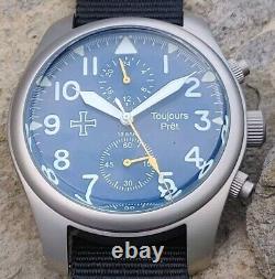 Toujours Pret GMT military field watch. Blasted stainless steel Blue