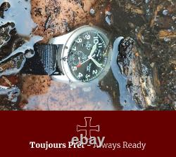 Toujours Pret GMT military field watch. Blasted stainless steel Blue