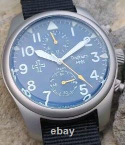 Toujours Pret GMT military field watch. Blasted stainless steel Blue