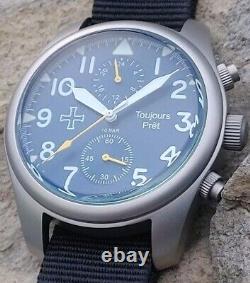 Toujours Pret GMT military field watch. Blasted stainless steel Blue