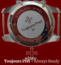 Toujours Pret GMT military field watch. Blasted stainless steel Blue