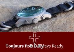 Toujours Pret GMT military field watch. Blasted stainless steel Blue