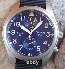 Toujours Pret GMT military field watch. Blasted stainless steel Blue