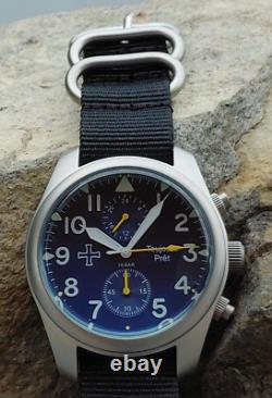 Toujours Pret GMT military field watch. Blasted stainless steel Blue