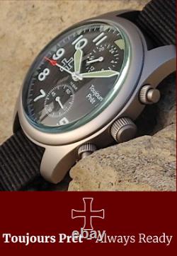 Toujours Pret GMT military field watch. Blasted stainless steel domed crystal