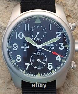 Toujours Pret GMT military field watch. Blasted stainless steel domed crystal