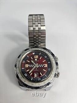 Vintage 1970s Men's Aldor GMT World Time 17 Jewels Date Red Dial 42mm Watch