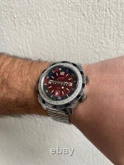 Vintage 1970s Men's Aldor GMT World Time 17 Jewels Date Red Dial 42mm Watch